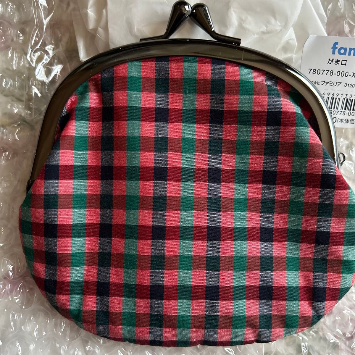 ファミリアfamiliar ×末富 がま口 小銭入れ 赤チェック柄 クマ ファミリアfamiliar ×末富 がま口 小銭入れ 赤チェック柄 クマ