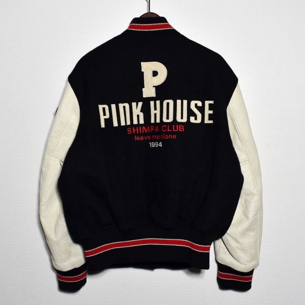  Pink House PINK HOUSE sleeve leather stadium jumper 90s Vintage 