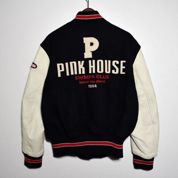  Pink House PINK HOUSE sleeve leather stadium jumper 90s Vintage 