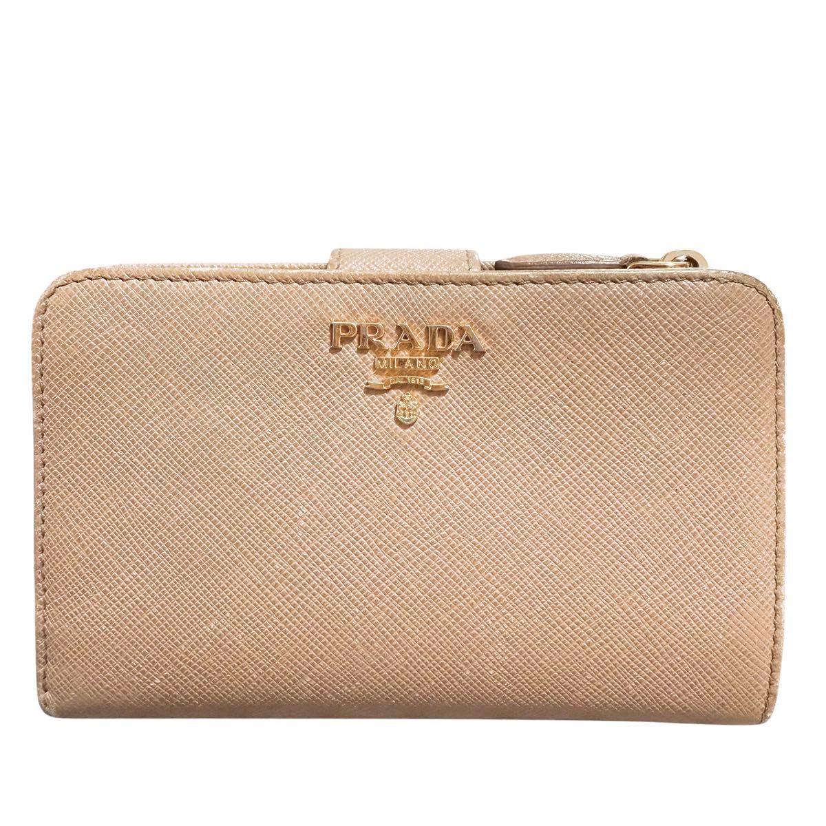 PRADA プラダ 二つ折り財布 ピンクベージュ サイファーノ 本革 PRADA プラダ 二つ折り財布 ピンクベージュ サイファーノ 本革