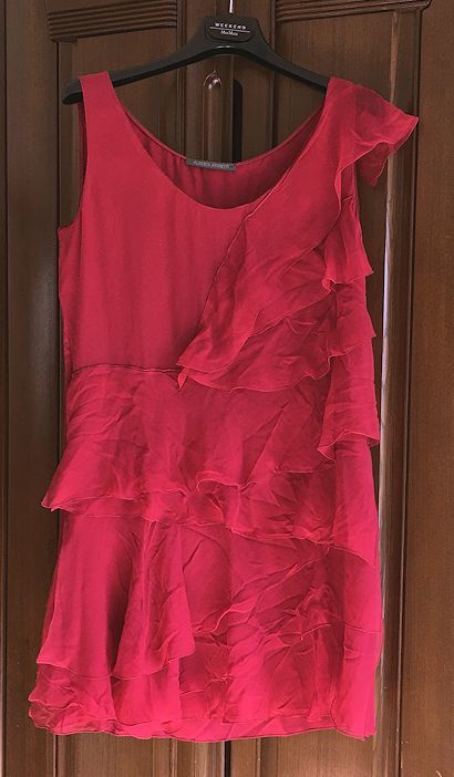 ALBERTA FERRETTI Alberta * Ferretti * silk * frill * dress * One-piece * red *M~L size 