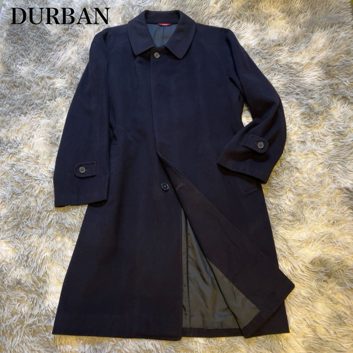 DURBAN ダーバン ウール100% ロングコート 比翼ボタン 98B5 濃紺 DURBAN ダーバン ウール100% ロングコート 比翼ボタン 98B5 濃紺