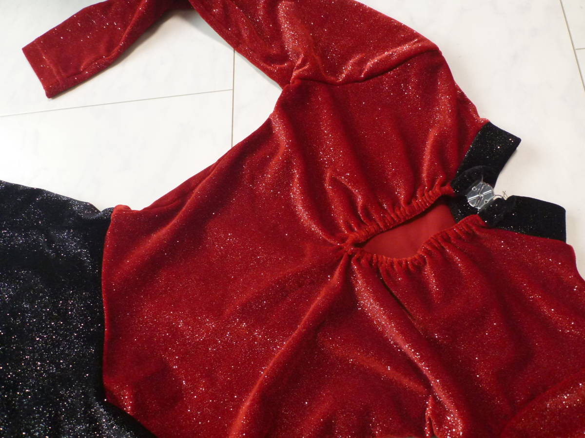 USA производства America производства фигурное катание костюм костюм 130~140 красный велюр × чёрный велюр ламе 