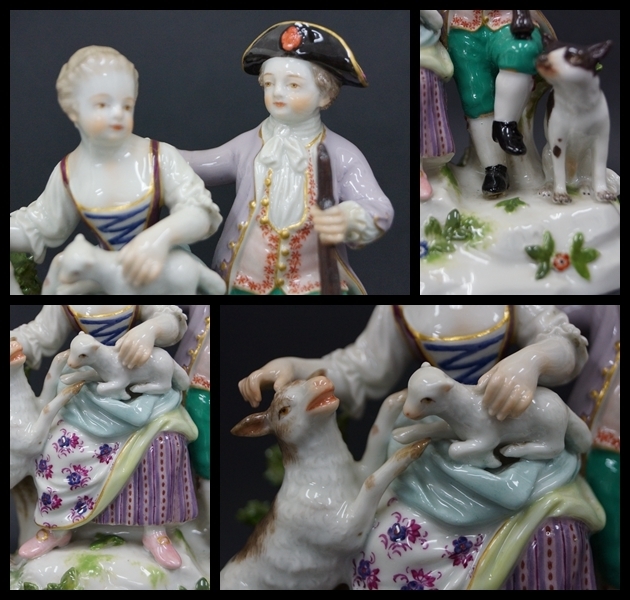 閑】オールドマイセン MEISSEN『羊飼いの男女(犬と羊の親子 閑】オールドマイセン MEISSEN『羊飼いの男女(犬と羊の親子