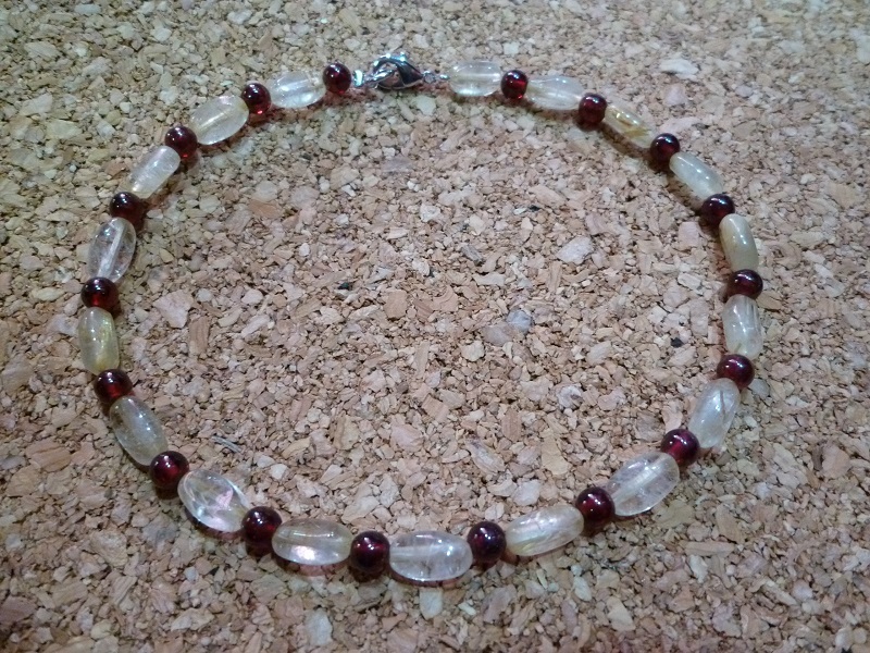  Gold rutile quartz flat type garnet anklet 