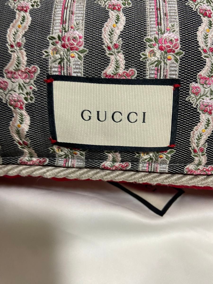 【極美品】GUCCI☆チェック×蜂刺繍☆ミケーレ期☆7-46R(M) GUCCI 刺繍クッション 蜂刺繍 タッセルクッション 花柄 ミケーレ