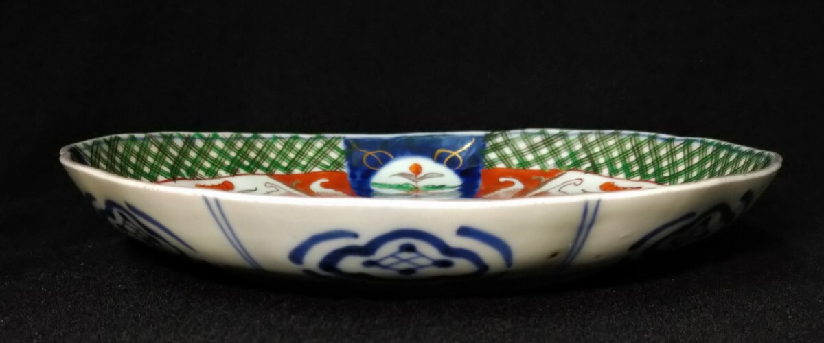  старый Imari белый фарфор с синим рисунком золотая краска цветная роспись цветок документ цветок .. круг документ колесо цветок 22cm средняя тарелка Edo поздняя версия btrpd-57a3983k-cs