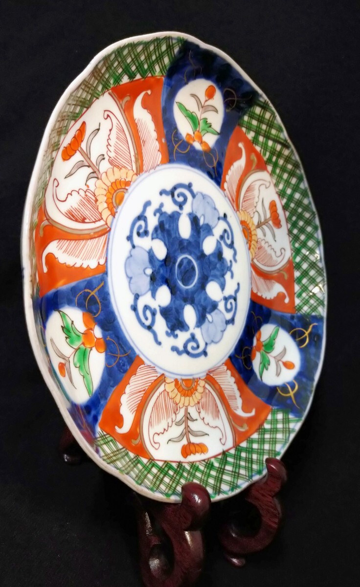  старый Imari белый фарфор с синим рисунком золотая краска цветная роспись цветок документ цветок .. круг документ колесо цветок 22cm средняя тарелка Edo поздняя версия btrpd-57a3983k-cs