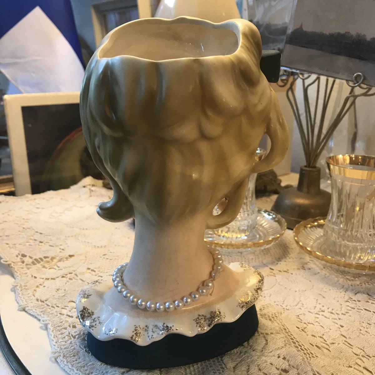 希少品Big!50's〜西洋女性の陶器花瓶 アメリカアンティーク