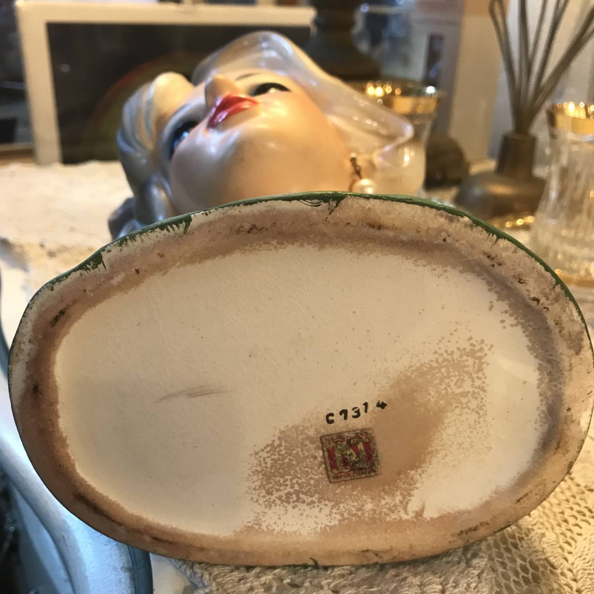 希少品Big!50's〜西洋女性の陶器花瓶 アメリカアンティーク USA
