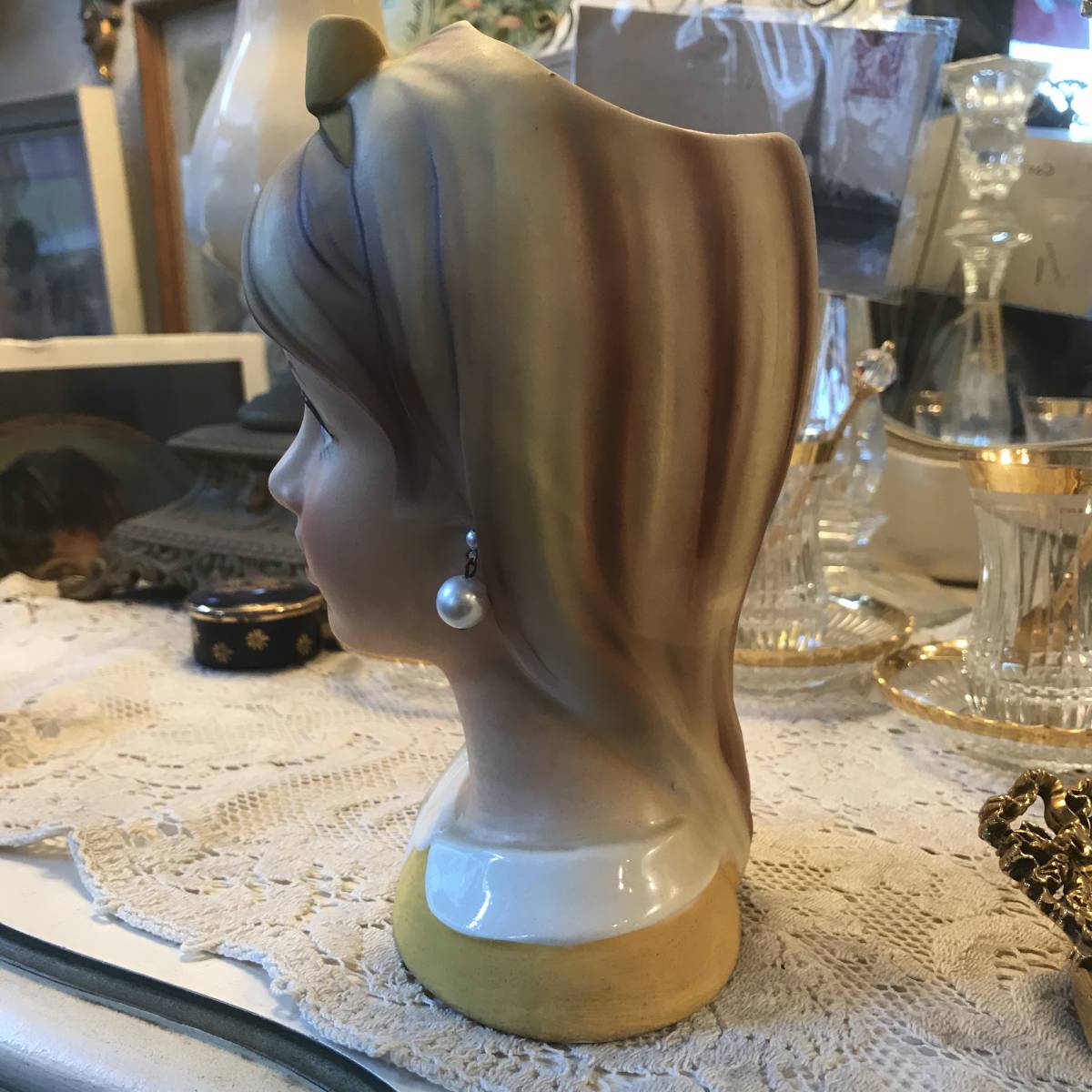 希少品Big!50's 美しい西洋女性の花瓶 アメリカアンティーク陶器置物