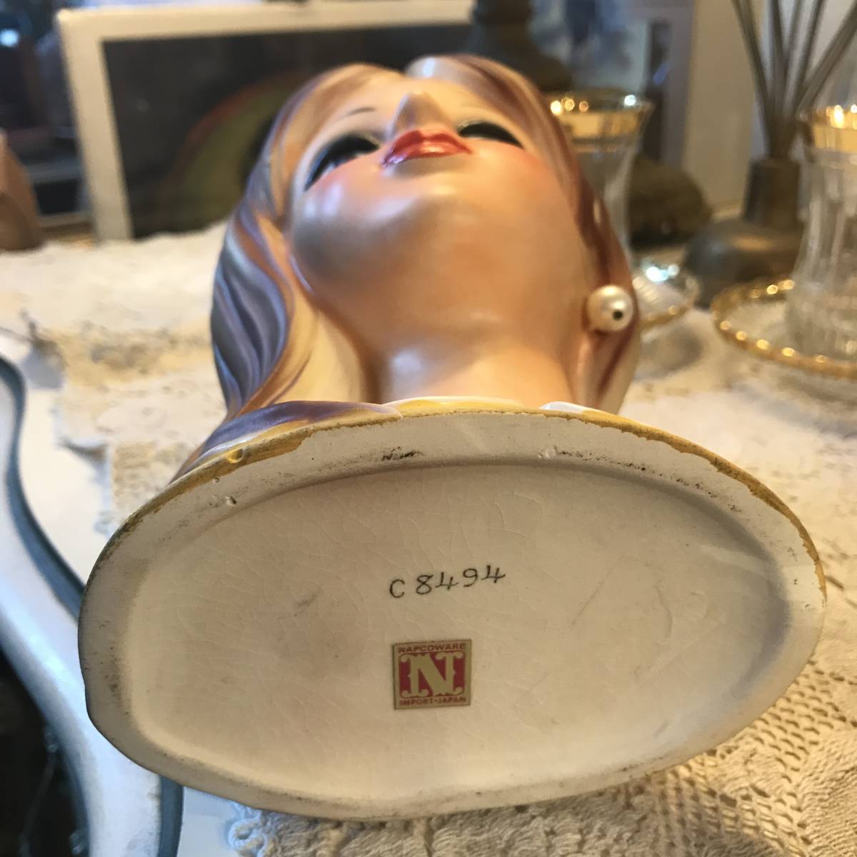 希少品Big!50's 美しい西洋女性の花瓶 アメリカアンティーク陶器置物