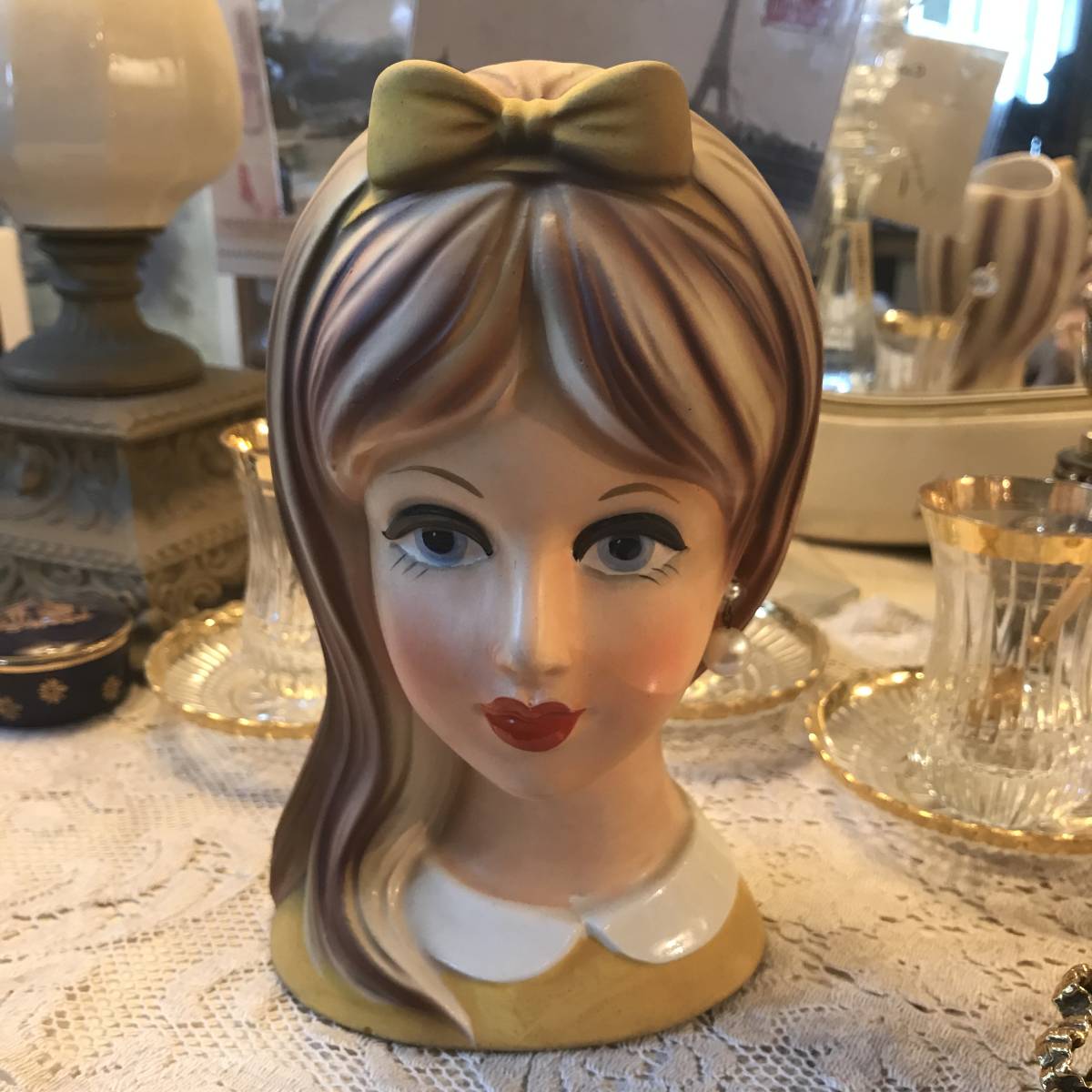 希少品Big!50's 美しい西洋女性の花瓶 アメリカアンティーク陶器置物