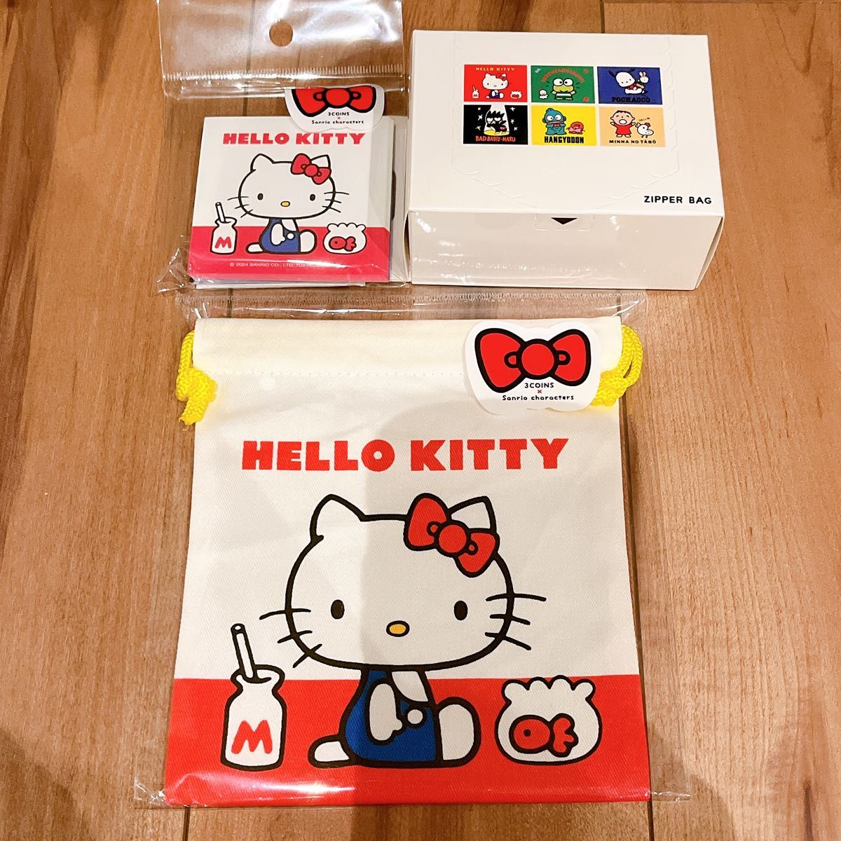 サンリオ ハローキティ サンリオ 3coins スリコ 巾着 ジップ サンリオ ハローキティ サンリオ 3coins スリコ 巾着 ジップ