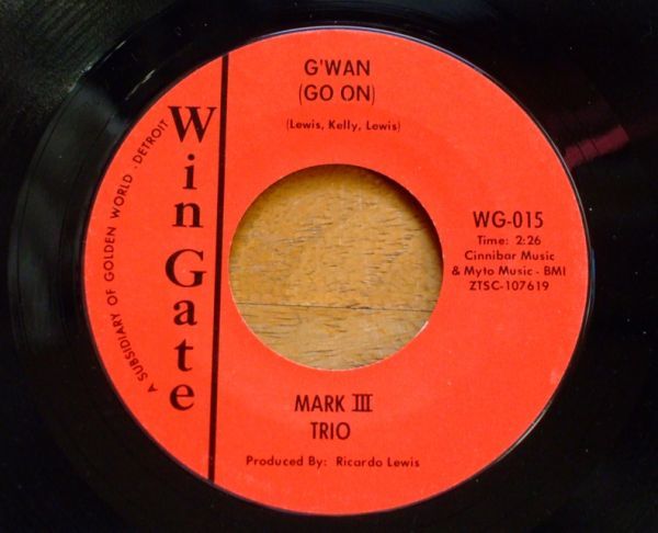 Funk Soul 45 ★★ MARK III TRIO - G’WAN（GO ON）/ GOOD GREASE（WIN GATE）★★ MOD JAZZ / ファンク / RARE GROOVE 7” シングル盤の画像1