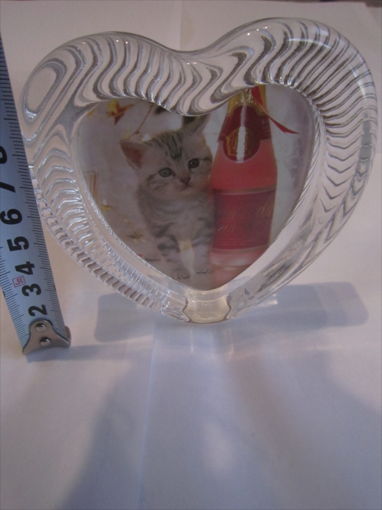 昭和　レア　ガラス　ハート　ネコ　猫　インテリア飾り　置物　フィギュア_画像1