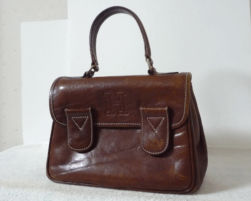  Hirofu HIROFU leather dark brown series handbag lady's 
