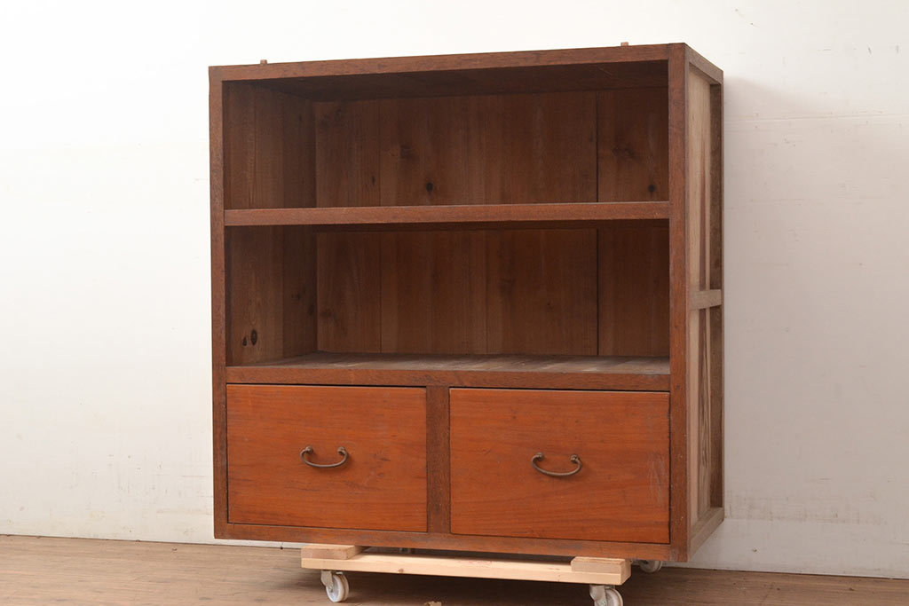 R-049163 和製アンティーク 昭和初期 シンプルな木製の収納棚(オープンラック、飾り棚、本棚)(R-049163)