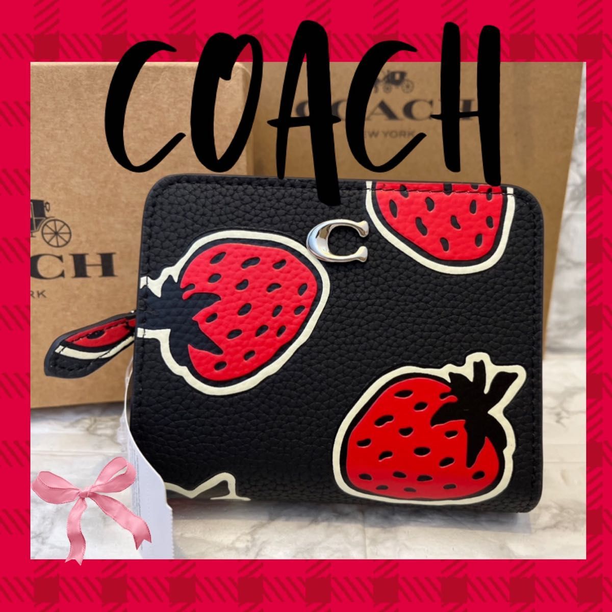 COACH 二つ折り財布 黒/赤 新品 コーチ 新品 二つ折り 黒いちご|Yahoo!フリマ(旧PayPayフリマ)