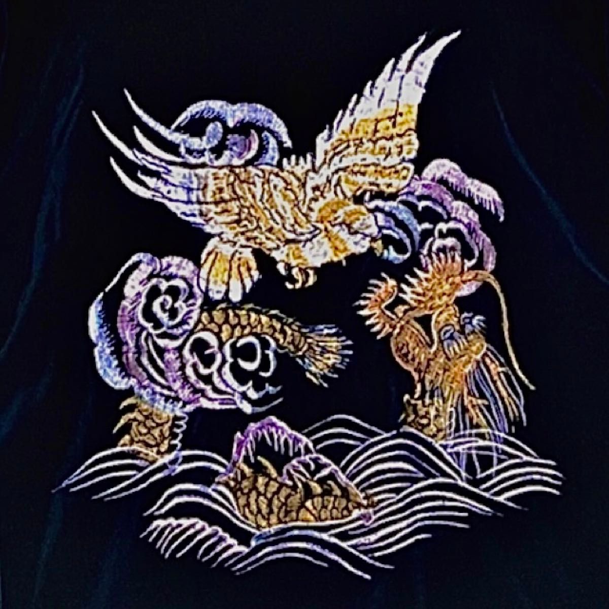 C P S 別珍 ベロア スカジャン 鷹×龍 片面刺繍 ブラック C P S 別珍 ベロア スカジャン 鷹×龍 片面刺繍 ブラック