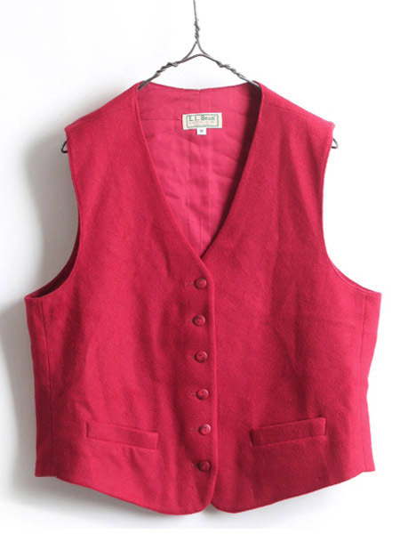 豪華で新しい ビーン LL ■ ビンテージ USA製 旧タグ 80’s ライナー付き 赤 L.L.BEAN ジレ 古着 80年代 ) M レディース (女性 ベスト カシミヤ ウール 女性用