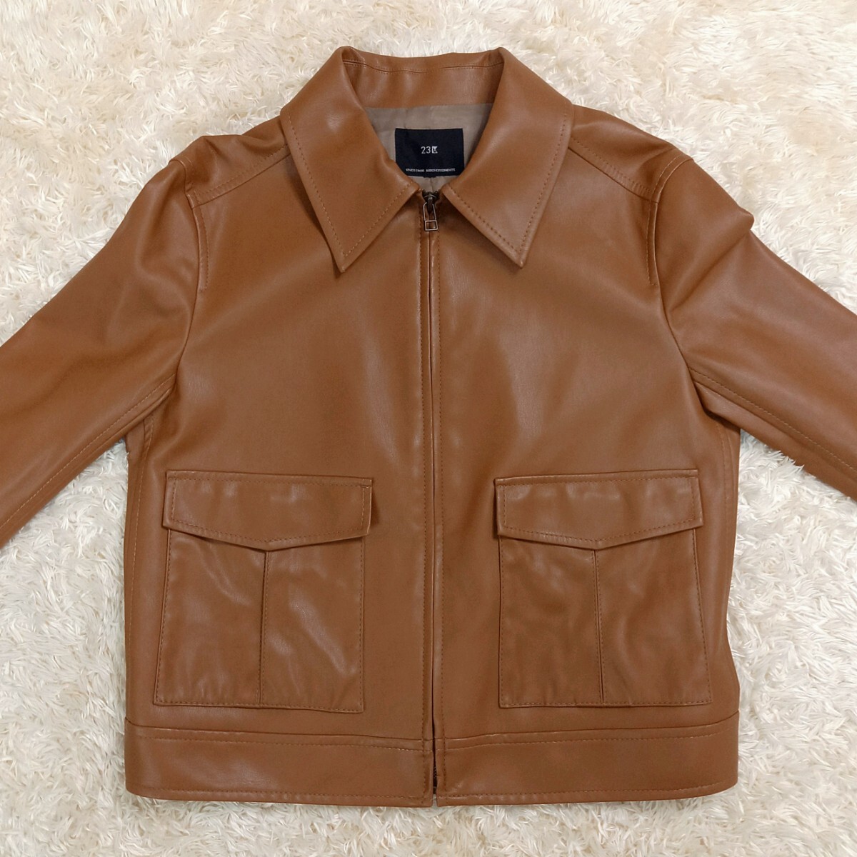 [ ultimate beautiful goods ]23 district nijuu thank Zip up leather jacket Rider's leather blouson Brown tea color L size 40