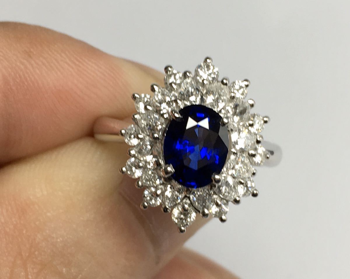 新作 人気 綺麗 天然ロイヤルブルーサファイア 1.70ct ダイヤモンド ...