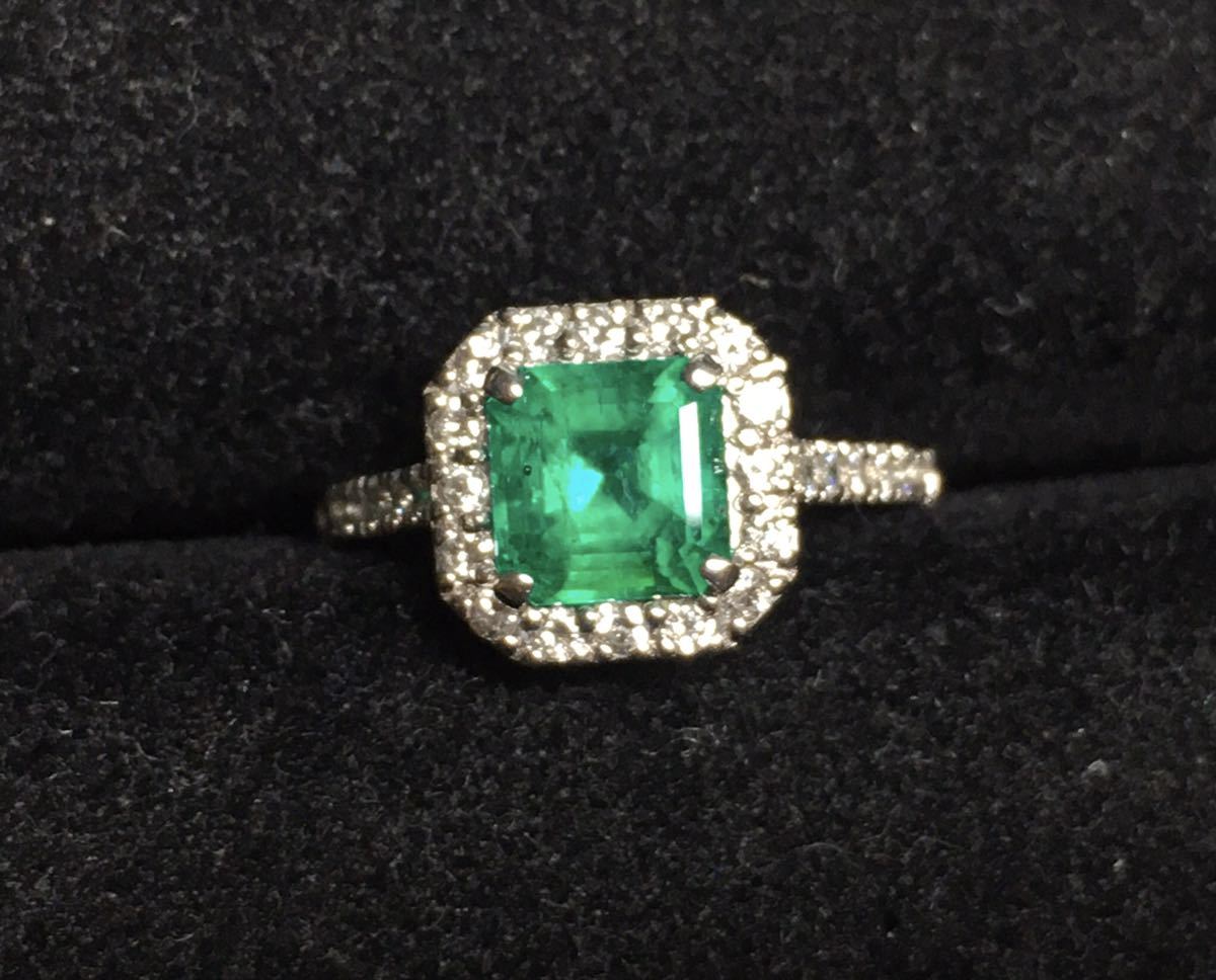 * new goods beautiful * natural emerald 1.55ct diamond high class ring Colombia production D0.66ct/Pt900 centre gem research place judgement document attaching Emerald ring*