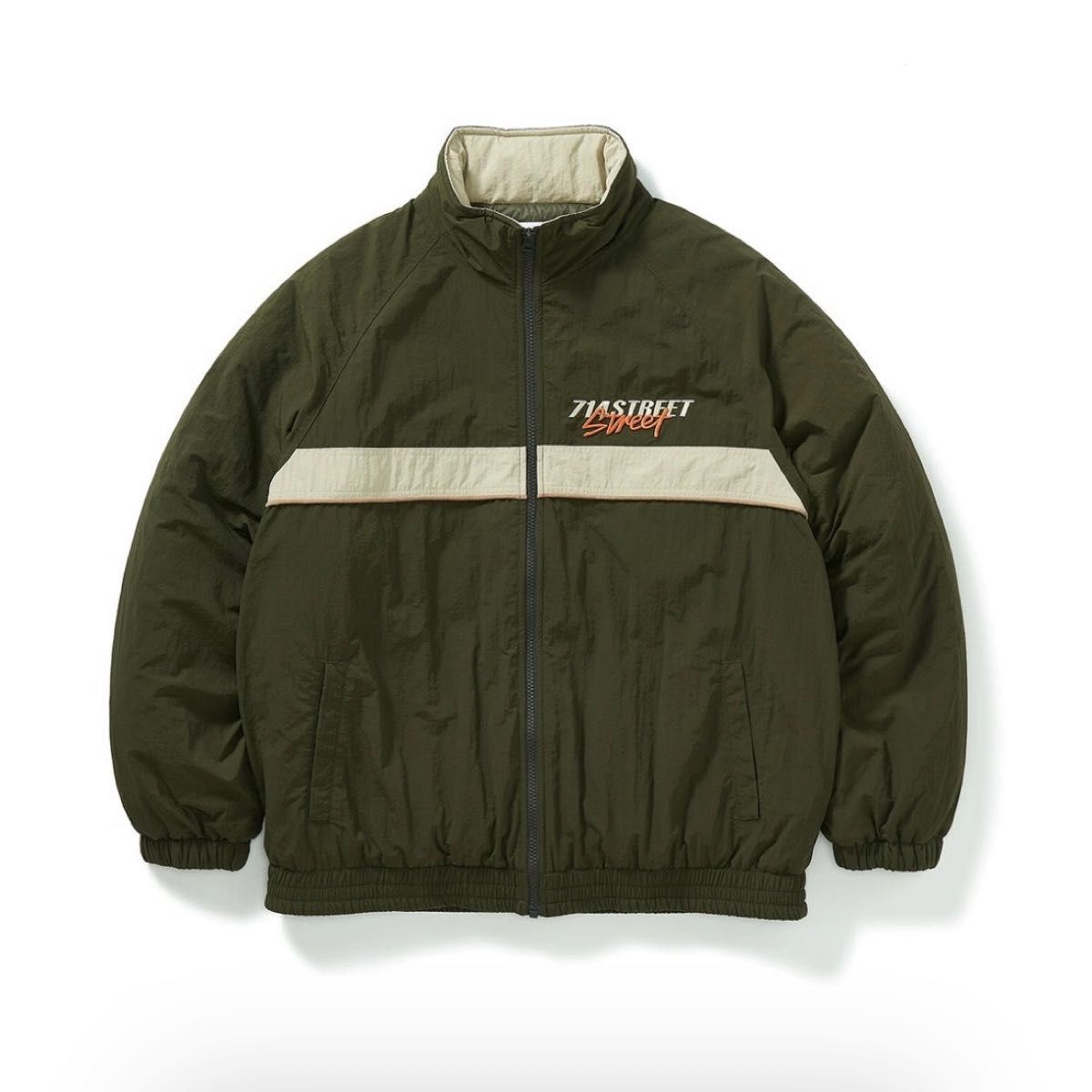 アウター ジャケット ブルゾン カーキ 緑 オリーブ アメリカン レトロ L ギルティング 冬 防寒 ロゴ