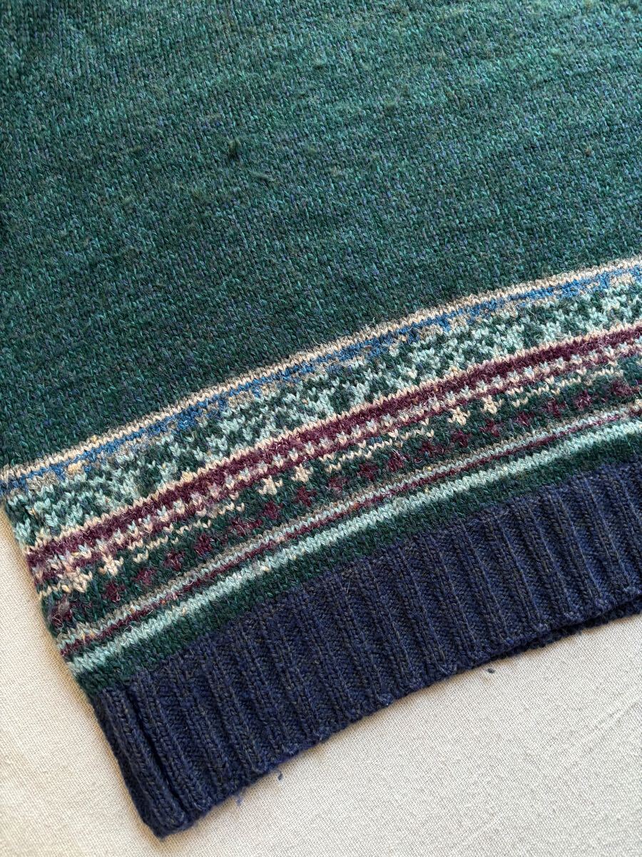 イタリア製 Vintage ニット セーター / M ウール ポリ グリーン ネイビー 柄 ユーロ ビンテージ K4-12012-9376 sale_画像7