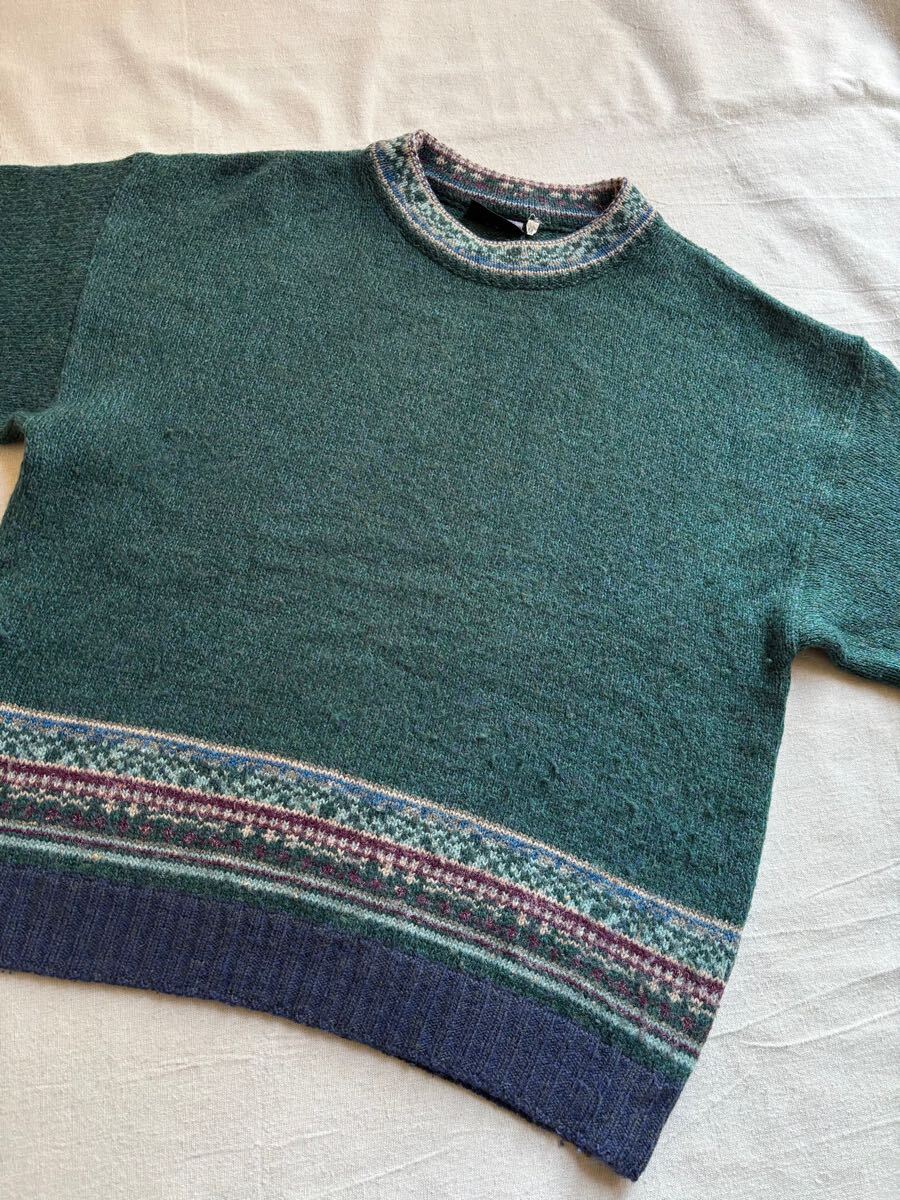 イタリア製 Vintage ニット セーター / M ウール ポリ グリーン ネイビー 柄 ユーロ ビンテージ K4-12012-9376 sale_画像6