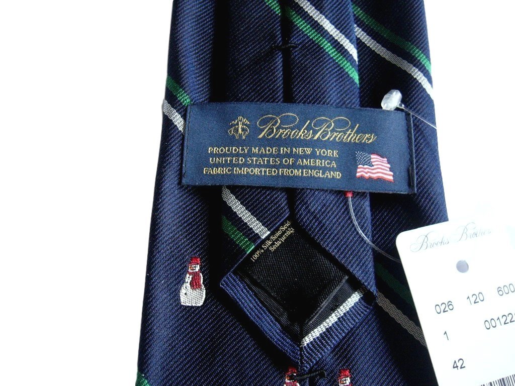 新品【送料無料】ブルックスブラザーズ ネイビー織地 シルク 刺繍 ネクタイ 雪だるまサンタ Brooks Brothers Snowman Stripe Silk Ti_画像2