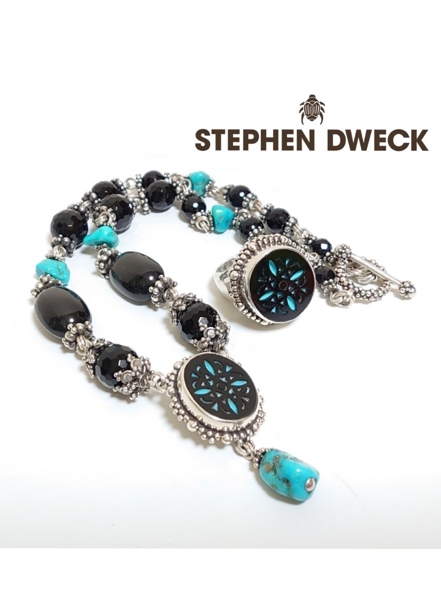 美品【スティーブンデュエック】ネックレス＆リング 2点セット☆Stephen Dweck オニキス ターコイズ ダイオプサイド 925_画像1