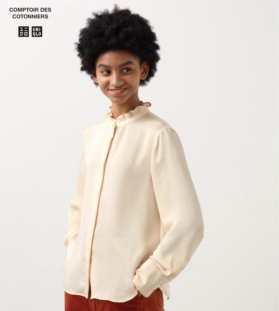 UNIQLO サテンフリルブラウス UNIQLO and COMPTOIR DES UNIQLO サテンフリルブラウス UNIQLO and COMPTOIR DES