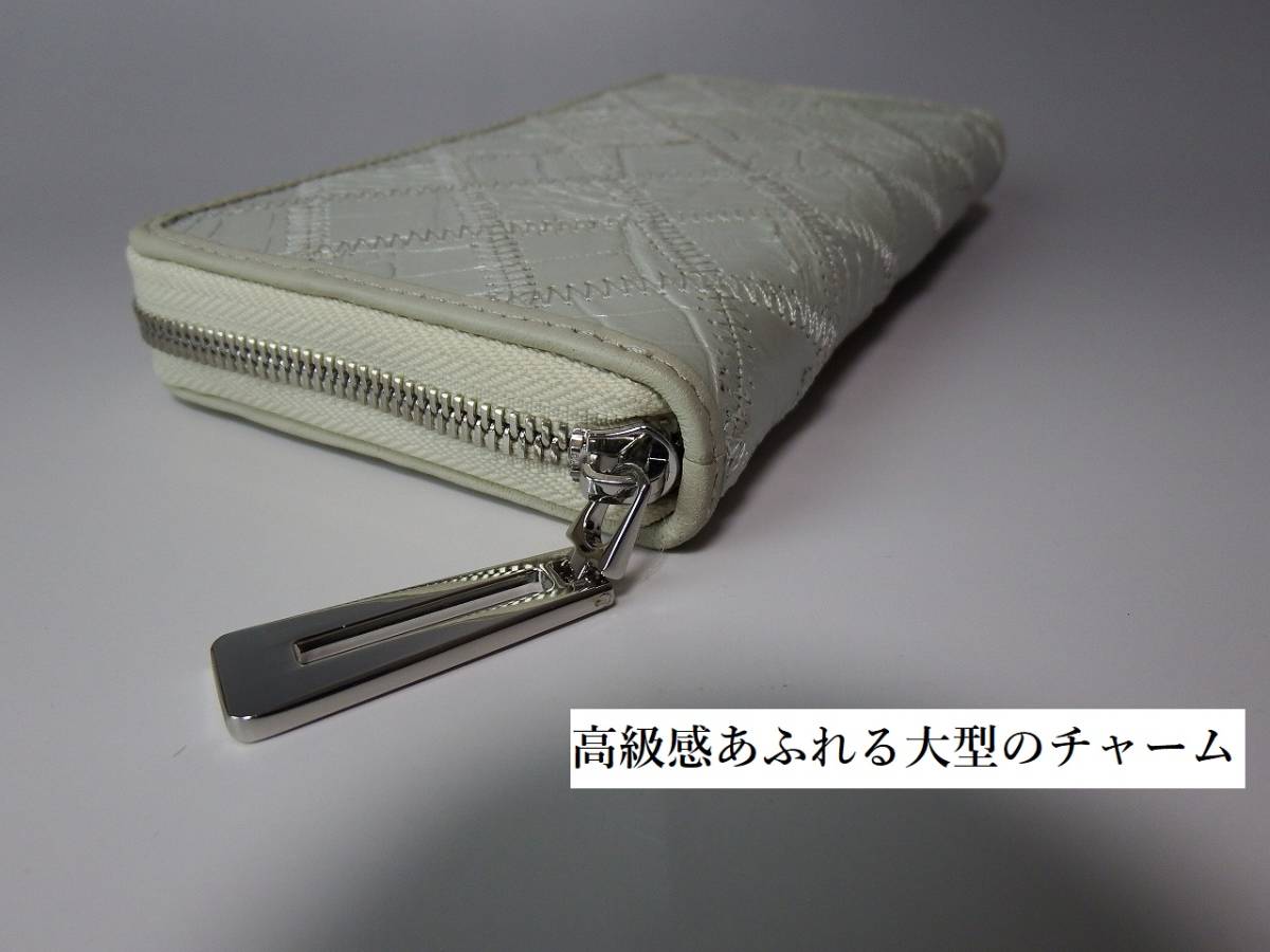 新品 決算特価！ 最高級！ クロコダイル　カットワーク　ラウンド長財布　OK-154　P/SILVER_画像3