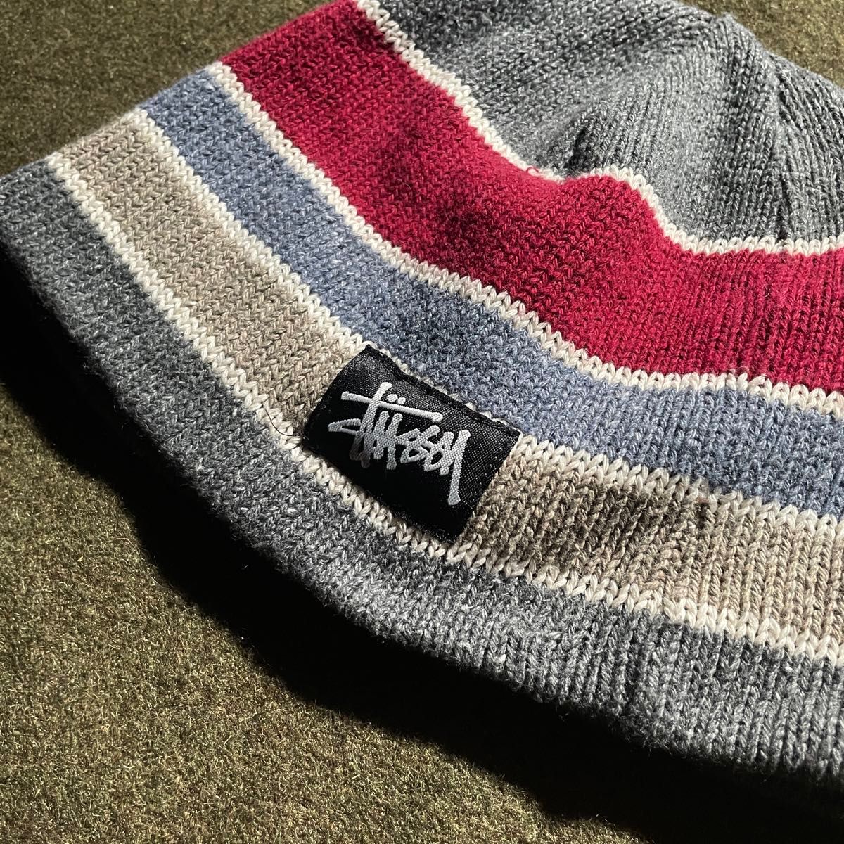 90s USA製 OLD STUSSY ボーダー ビーニー シングル ニット帽 90s USA製 OLD STUSSY ボーダー ビーニー シングル ニット帽