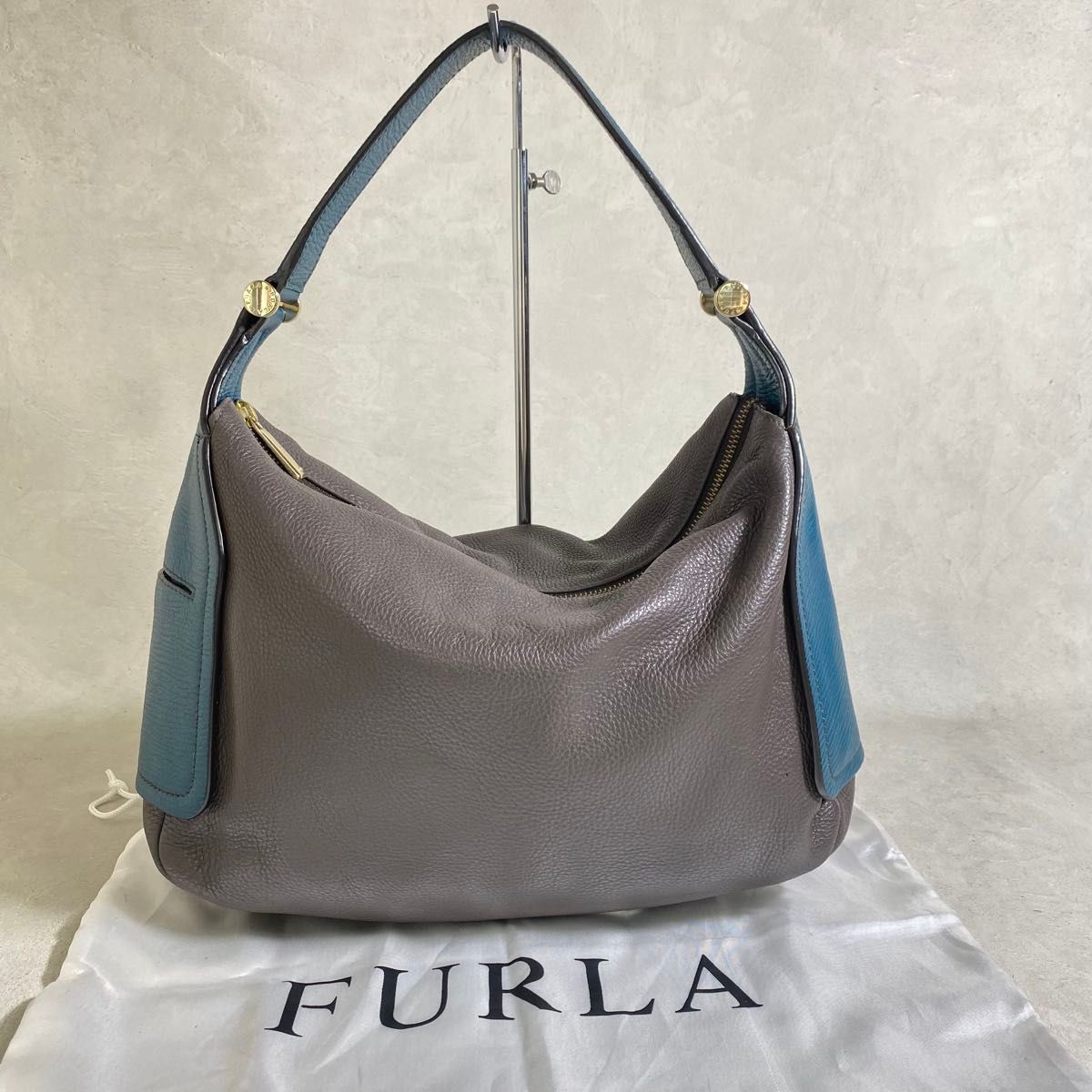FURLA ワンショルダー バッグ レザー グレー ブルー フルラ FURLA ワンショルダー バッグ レザー グレー ブルー フルラ