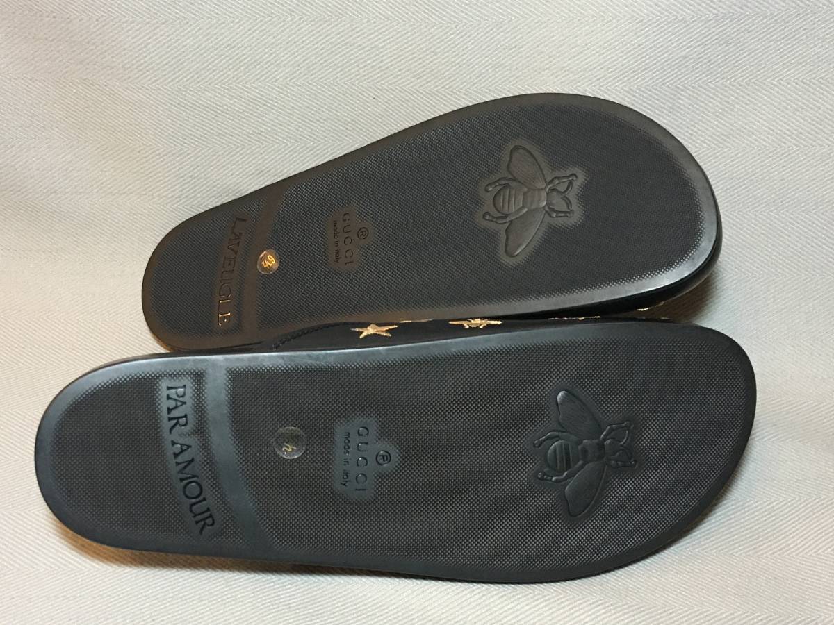  новый товар GUCCI 18SS вышивка кожа обувь 6.5 чёрный черный Prince Town сандалии тапочки шланг bit Flat пчела Bee обувь кожа обувь 