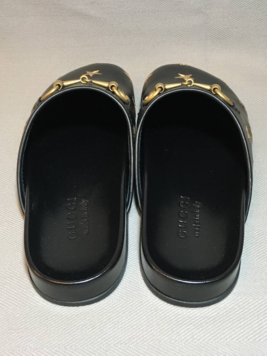  новый товар GUCCI 18SS вышивка кожа обувь 6.5 чёрный черный Prince Town сандалии тапочки шланг bit Flat пчела Bee обувь кожа обувь 