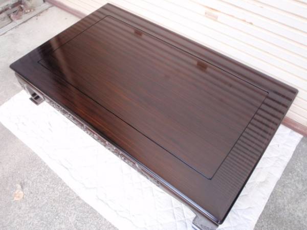新品!半額以下!!黒檀 無垢 5尺(150巾)座敷机 近江八景立体彫 新品!半額以下!!黒檀 無垢 5尺(150巾)座敷机 近江八景立体彫