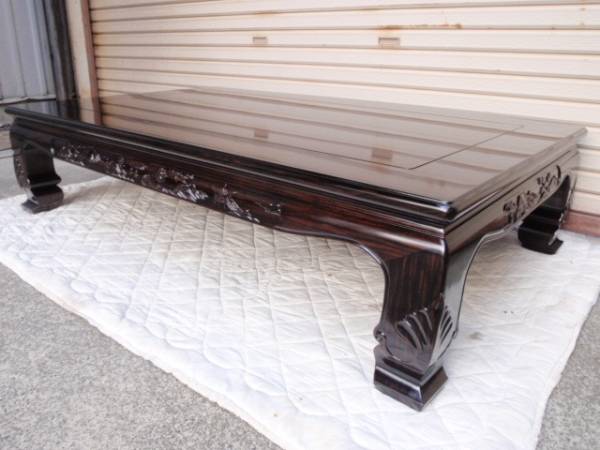 新品!半額以下!!黒檀 無垢 5尺(150巾)座敷机 近江八景立体彫 新品!半額以下!!黒檀 無垢 5尺(150巾)座敷机 近江八景立体彫