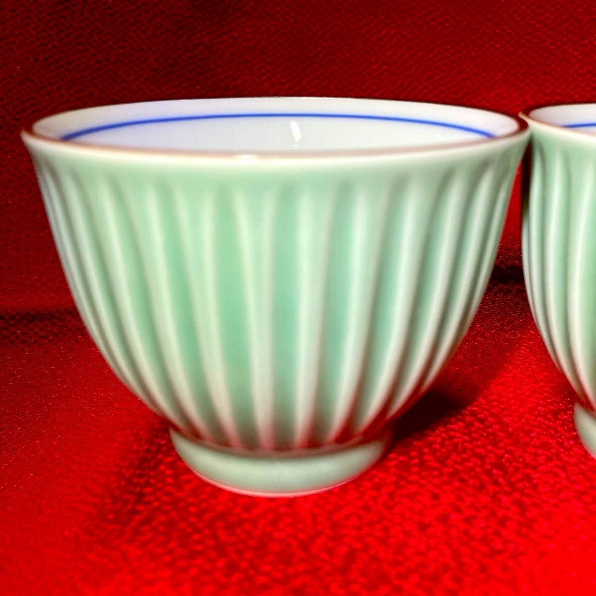 深川製磁 百年庵 笹青磁 宮内庁御用達 16cm 和皿 和食器 銘々皿 有田焼 深川製磁 笹青磁見込山水 しのぎ仙茶碗揃 百年庵 希少 湯呑