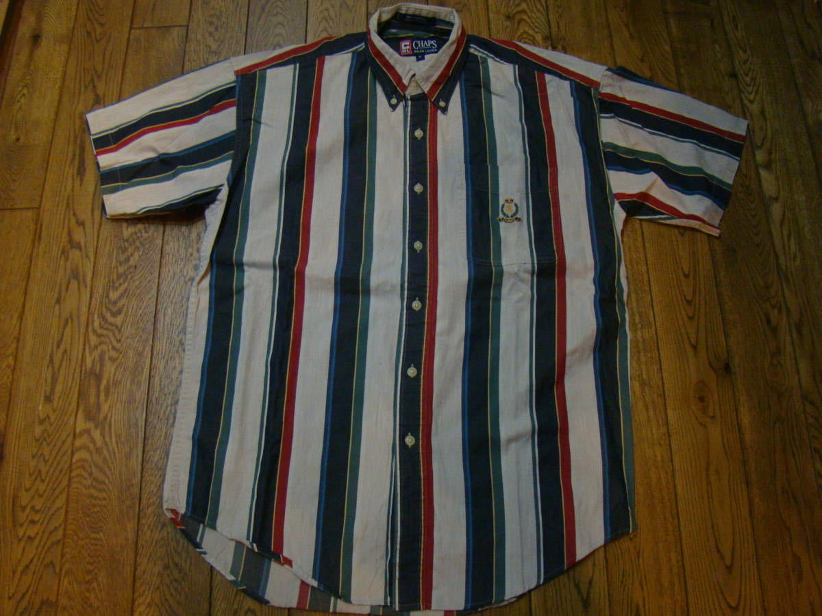  прекрасный товар 90s CHAPS Ralph Lauren короткий рукав кнопка down рубашка M полоса рубашка с коротким рукавом коричневый p spo ro Ralph Lauren 