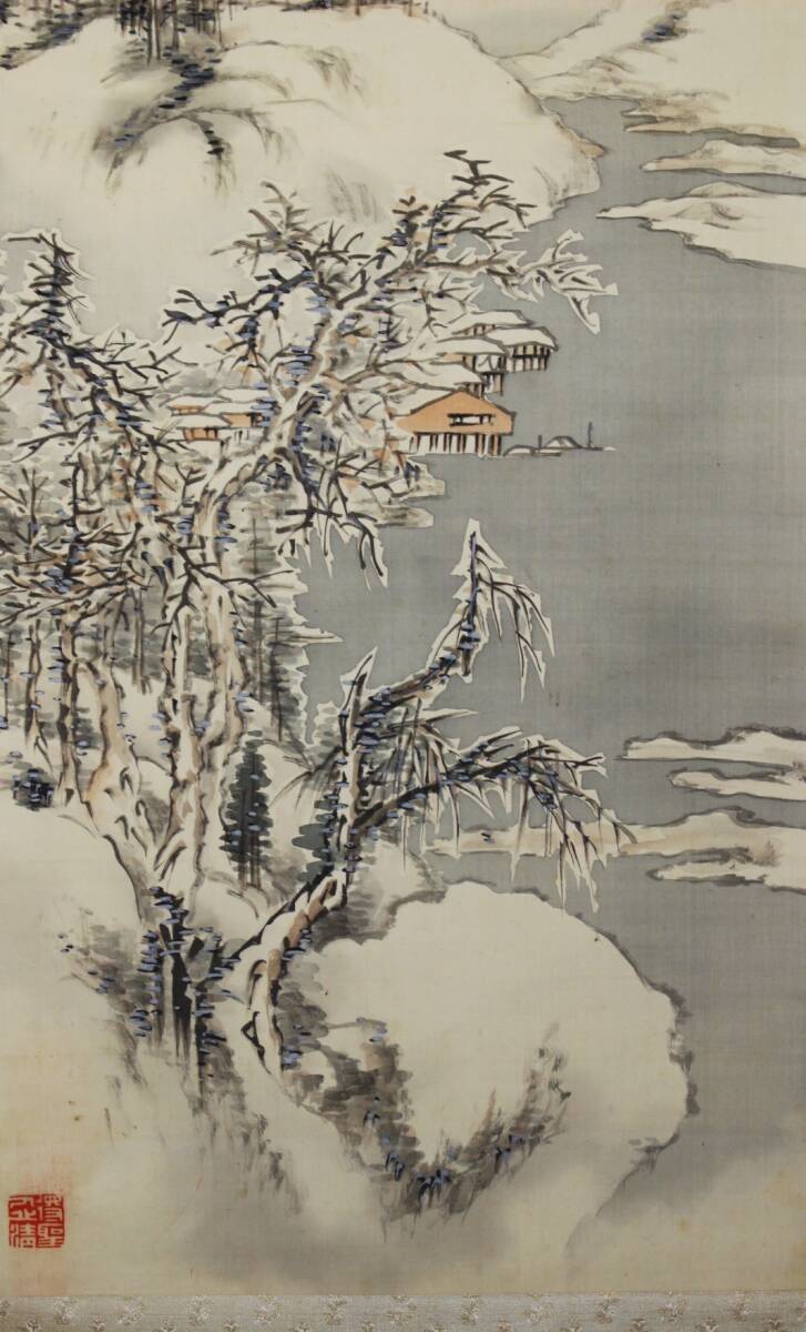 模作》☆児玉 果亭【冬景南画山水図】(仮題)*古掛軸*師 田能村 模作》☆児玉 果亭【冬景南画山水図】(仮題)*古掛軸*師 田能村
