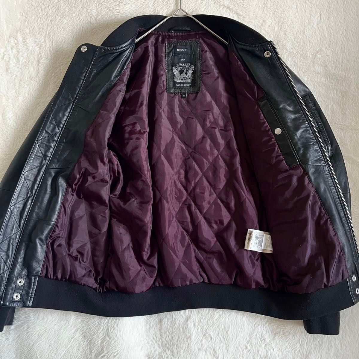 DIESEL ディーゼル MA-1 レザージャケット ラムレザー 黒 L相当 DIESEL ディーゼル MA-1 レザージャケット ラムレザー 黒 L相当