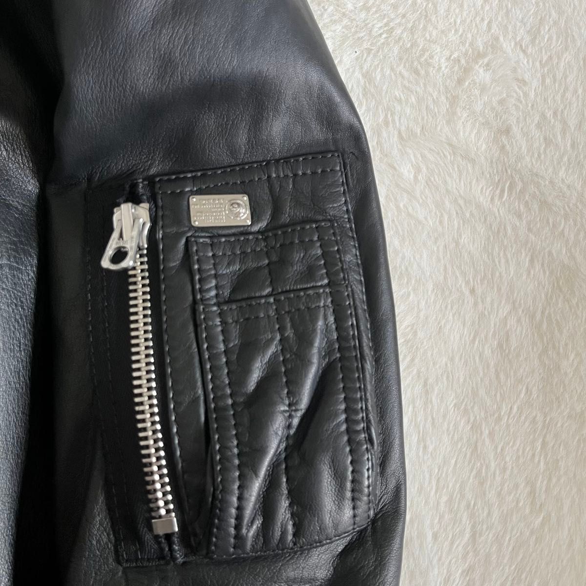DIESEL ディーゼル MA-1 レザージャケット ラムレザー 黒 L相当 DIESEL ディーゼル MA-1 レザージャケット ラムレザー 黒 L相当