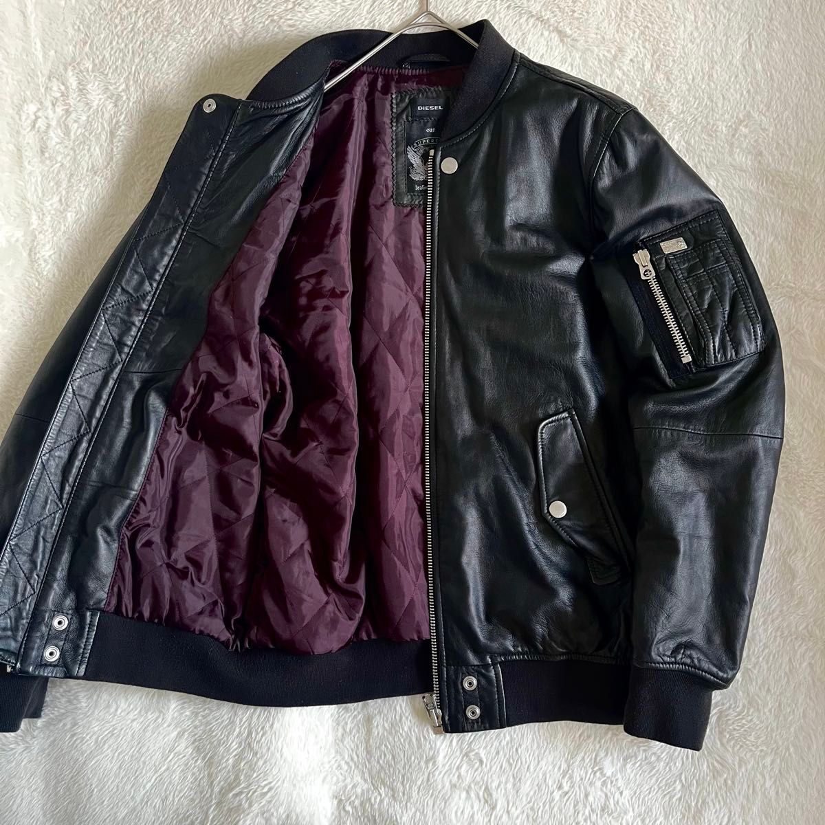 DIESEL ディーゼル MA-1 レザージャケット ラムレザー 黒 L相当 DIESEL ディーゼル MA-1 レザージャケット ラムレザー 黒 L相当