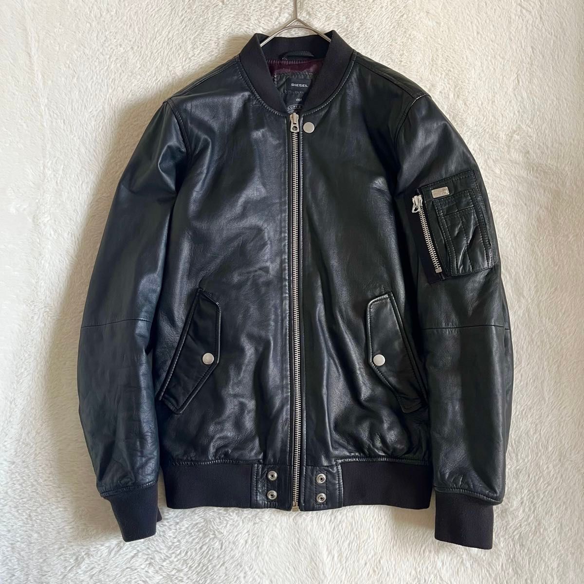DIESEL ディーゼル MA-1 レザージャケット ラムレザー 黒 L相当 DIESEL ディーゼル MA-1 レザージャケット ラムレザー 黒 L相当