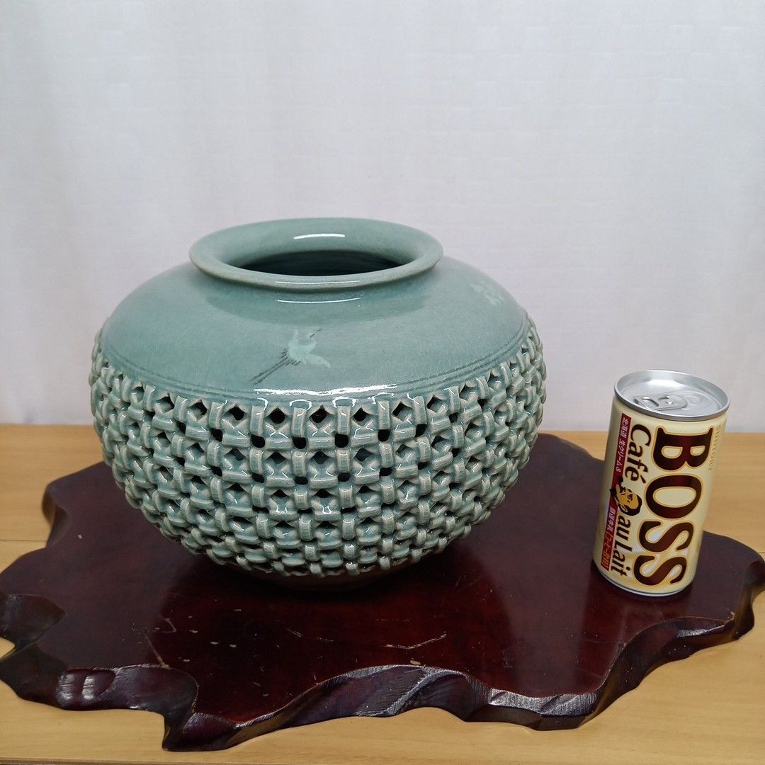 新安窯 峰鶴 李太宇作 高麗青磁 透かし網目 花瓶 花器 小|Yahoo 新安窯 峰鶴 李太宇作 高麗青磁 透かし網目 花瓶 花器 小|Yahoo