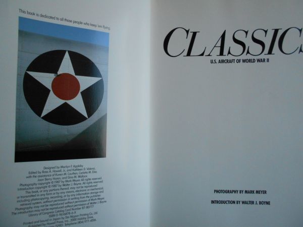 洋書no.10CLASSICS MARK MEYER WALTER J. BOYNE HOWELL PRESS U.S.AIRCRAFT OF WORLD WAR Ⅱ第二次世界大戦　戦闘機　アメリカ米軍_画像2